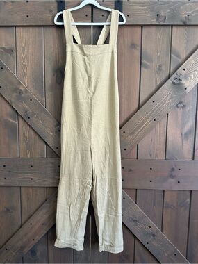 Abound Khaki Wide-Strap Linen-Blend Jumpsuit / Overalls